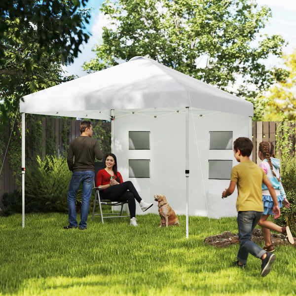 Outsunny 10' x 10' Pop Up Canopy Tent with Sidewall, Instant Sun Shelter with Storage Pockets, Vented Roof for Parties, Height Adjustable, with Carry Bag, Sand Bags for Outdoor, Patio, White