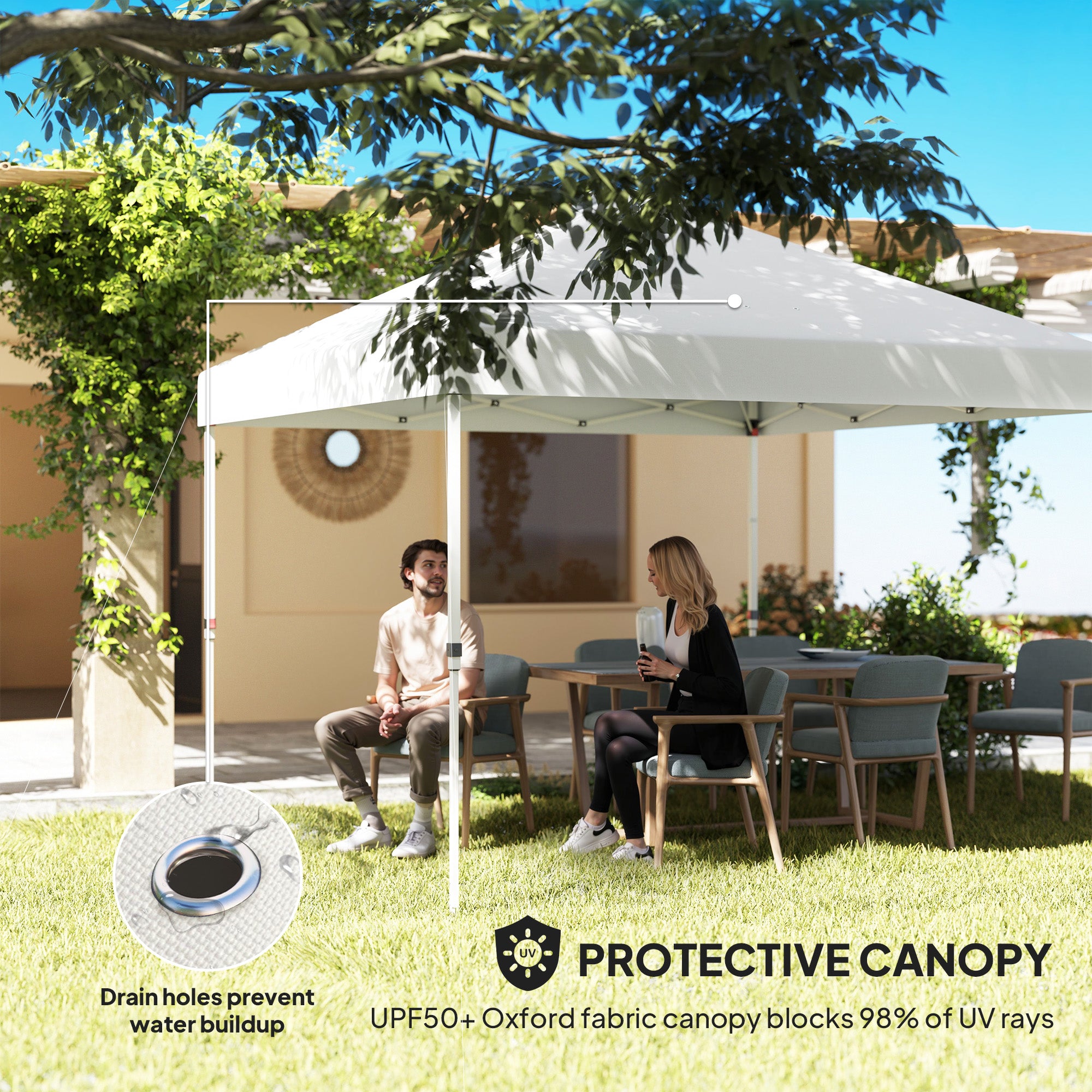 tent with holes Outsunny 10' x 10' Pop Up Canopy Tent w/ Sidewall, Height Adjustable Instant Sun Shelter w/ Storage Pockets, White