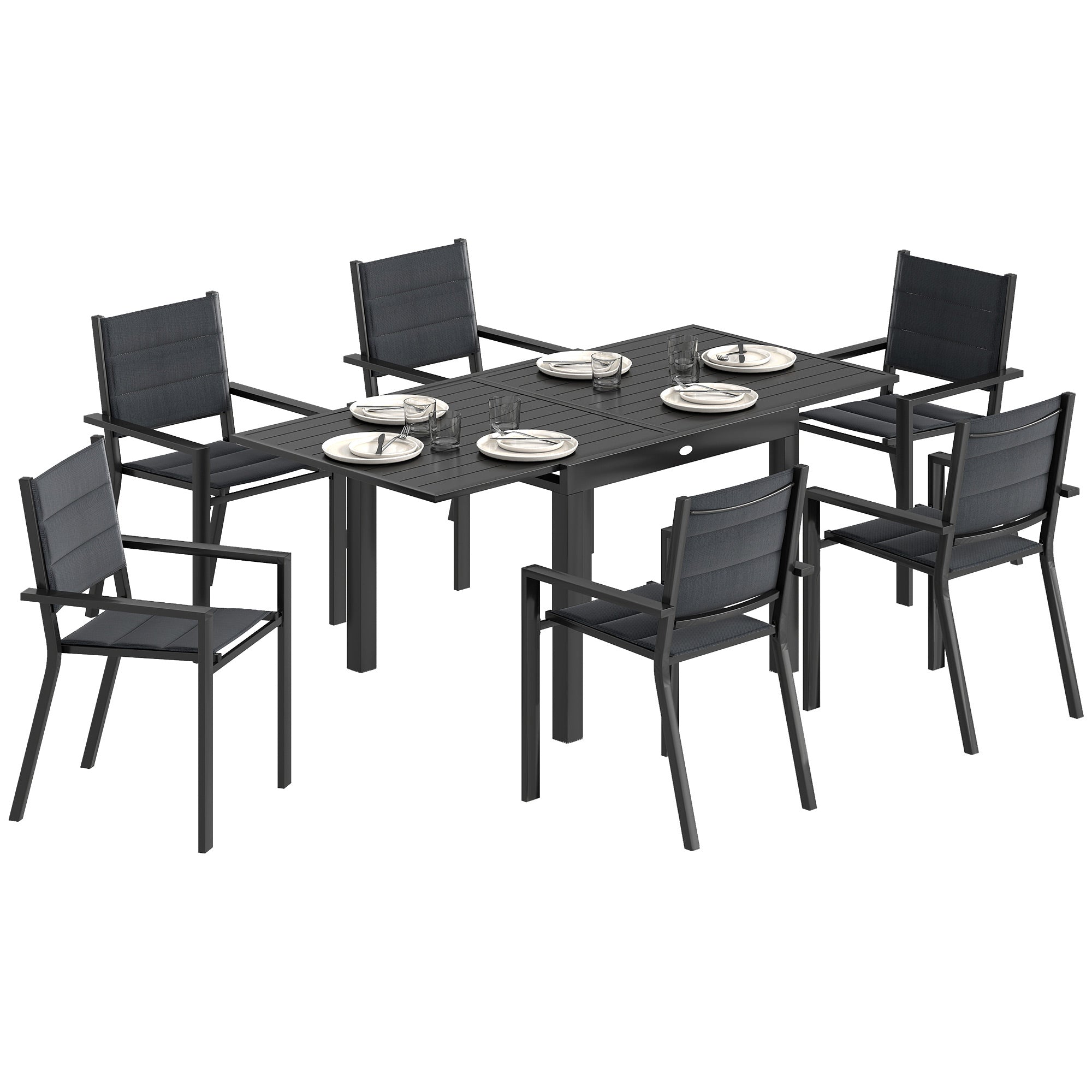 Outsunny 7pc Patio Dining Set with Expandable Table and Stackable ...