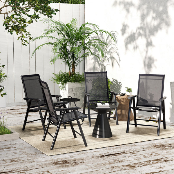 Set of 4 Folding Garden Chairs, Metal Frame Garden Chairs Outdoor Patio Park Dining Seat with Breathable Mesh Seat, Black