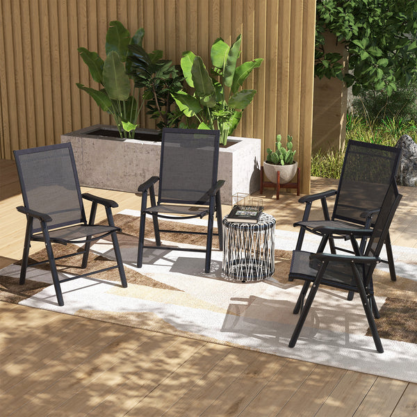 Set of 4 Folding Garden Chairs, Metal Frame Garden Chairs Outdoor Patio Park Dining Seat with Breathable Mesh Seat, Black