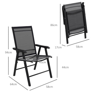 Set of 4 Folding Garden Chairs, Metal Frame Garden Chairs Outdoor Patio Park Dining Seat with Breathable Mesh Seat, Black