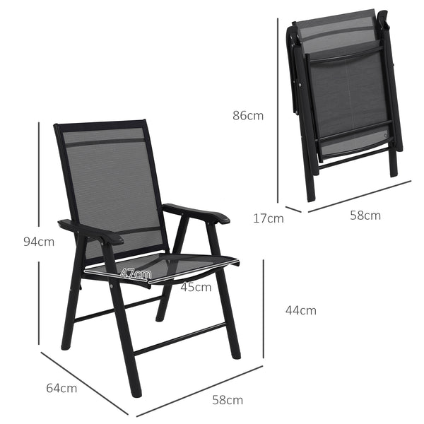 Set of 4 Folding Garden Chairs, Metal Frame Garden Chairs Outdoor Patio Park Dining Seat with Breathable Mesh Seat, Black