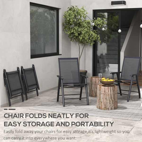 Outsunny Set of 4 Patio Folding Chairs, Stackable Outdoor Sling Patio Dining Chairs with Armrests for Lawn, Camping, Dining, Beach, Metal Frame, No Assembly, Black