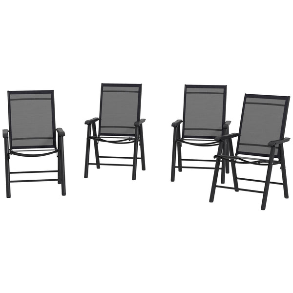 Outsunny Set of 4 Patio Folding Chairs, Stackable Outdoor Sling Patio Dining Chairs with Armrests for Lawn, Camping, Dining, Beach, Metal Frame, No Assembly, Black