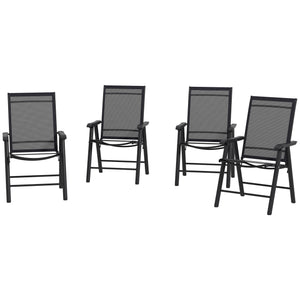 Set of 4 Folding Garden Chairs, Metal Frame Garden Chairs Outdoor Patio Park Dining Seat with Breathable Mesh Seat, Black