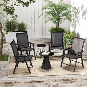 Set of 4 Folding Garden Chairs, Metal Frame Garden Chairs Outdoor Patio Park Dining Seat with Breathable Mesh Seat, Black