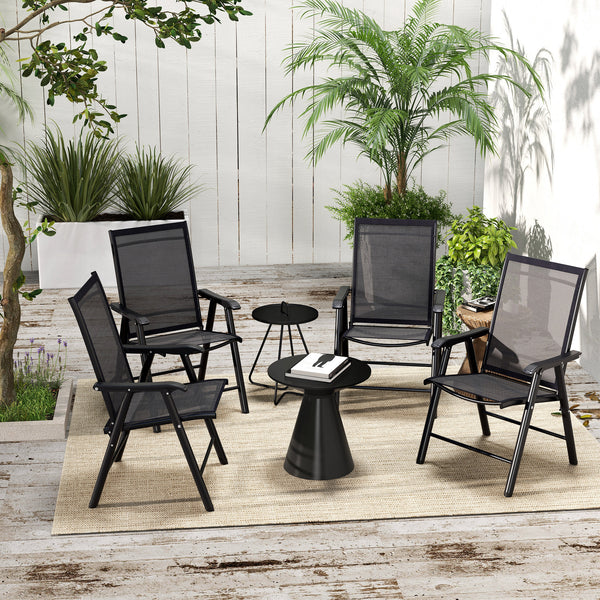 Set of 4 Folding Garden Chairs, Metal Frame Garden Chairs Outdoor Patio Park Dining Seat with Breathable Mesh Seat, Black