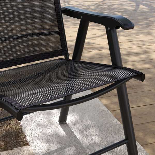 Set of 4 Folding Garden Chairs, Metal Frame Garden Chairs Outdoor Patio Park Dining Seat with Breathable Mesh Seat, Black