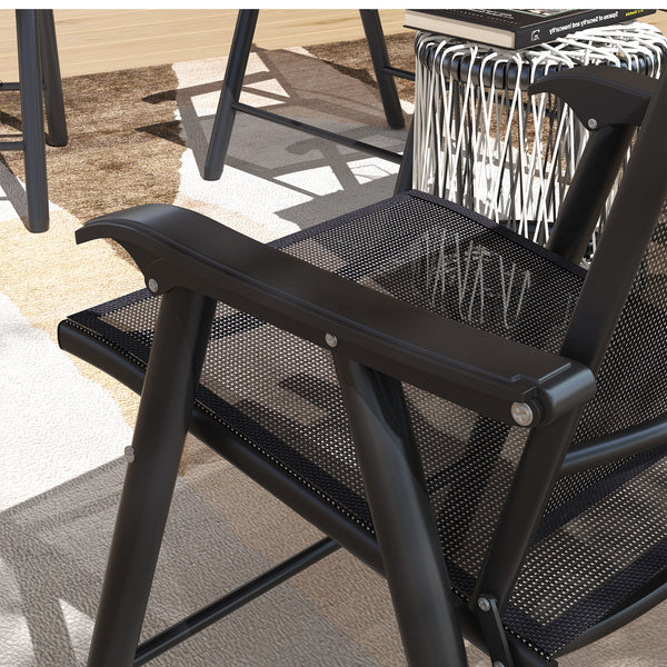 Set of 4 Folding Garden Chairs, Metal Frame Garden Chairs Outdoor Patio Park Dining Seat with Breathable Mesh Seat, Black