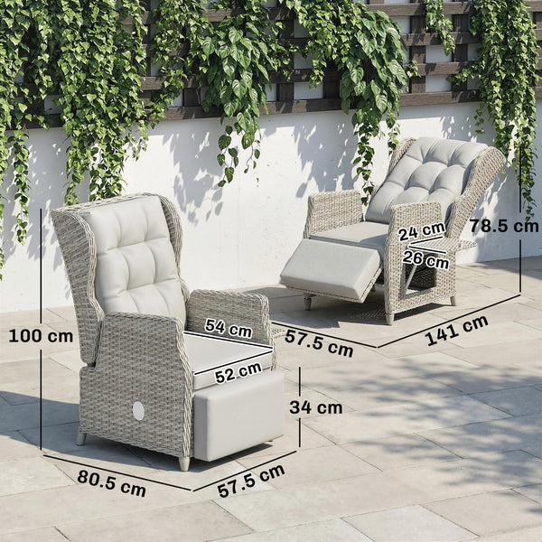 Rattan Garden Recliner Chair, Reclining Garden Chair with Adjustable Backrest and Footrest, Flip Table, Cushion, PE Wicker Outdoor Lounge Armchair Sun Lounger for Patio, Balcony, Light Grey