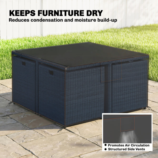 Garden Furniture Cover, Waterproof Outdoor Patio Furniture Cover with Air Vent, Bag, Heavy Duty 420D Oxford Fabric for Patio, 125 x 125 x 74 cm, Black