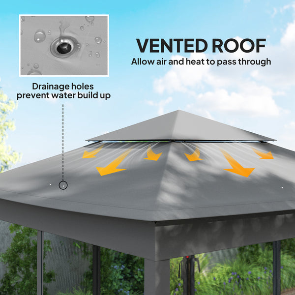 11' x 11' Pop Up Canopy, Outdoor Canopy Shelter Event Tent with 2-Tier Soft Top, Removable Zipper Netting and Storage Bag, for Patio, Backyard, Garden, Camping, Dark Grey