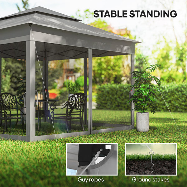 11' x 11' Pop Up Canopy, Outdoor Canopy Shelter Event Tent with 2-Tier Soft Top, Removable Zipper Netting and Storage Bag, for Patio, Backyard, Garden, Camping, Dark Grey