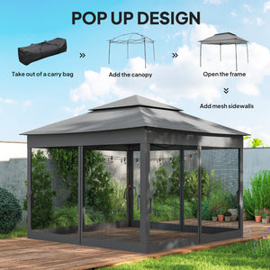 11' x 11' Pop Up Canopy, Outdoor Canopy Shelter Event Tent with 2-Tier Soft Top, Removable Zipper Netting and Storage Bag, for Patio, Backyard, Garden, Camping, Dark Grey