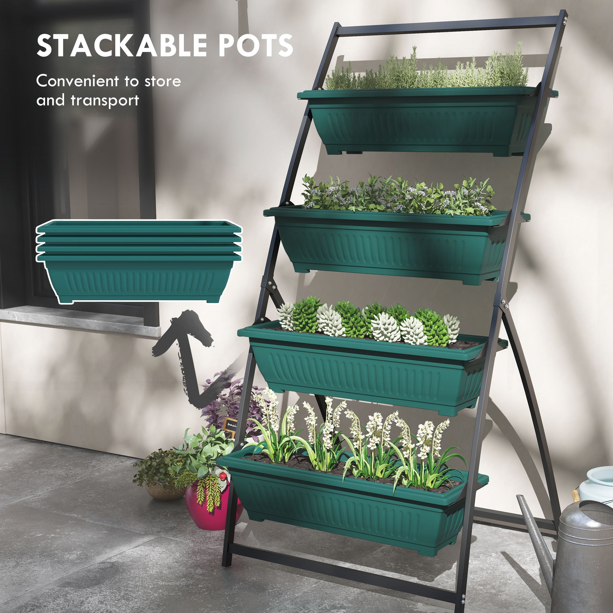 elevated plant pot stand Outsunny 4-Tier Vertical Garden Planter Green Outdoor Plant Stand for Vegetables Flowers with 4 Boxes