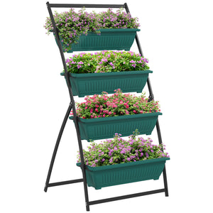 Outsunny Raised Garden Bed, 4 Tier Vertical Garden Planter Set, 4 Outdoor Planter Boxes with Stand, Self Draining Design Elevated Garden for Vegetable, Flowers & Herbs, Green