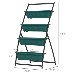 Outsunny Raised Garden Bed, 4 Tier Vertical Garden Planter Set, 4 Outdoor Planter Boxes with Stand, Self Draining Design Elevated Garden for Vegetable, Flowers & Herbs, Green