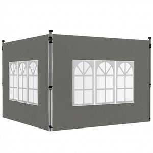 Gazebo Side Panels with Window for 3x3(m) Pop Up Gazebo, 2 Pack Sides Replacement, Dark Grey