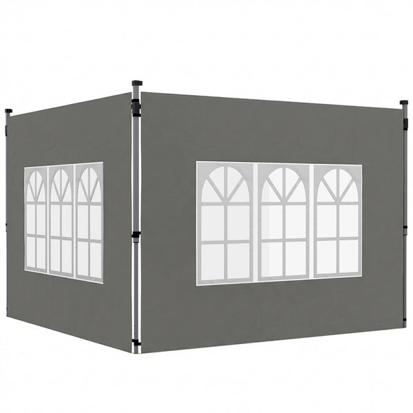 Gazebo Side Panels with Window for 3x3(m) Pop Up Gazebo, 2 Pack Sides Replacement, Dark Grey