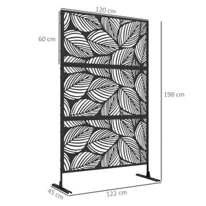 Decorative Garden Privacy Screen with Stand, 6.5FT Freestanding Metal Outdoor Divider, Decorative Privacy Panel with Expansion Screws for Garden Pool Hot Tub, Leaf Style, Black