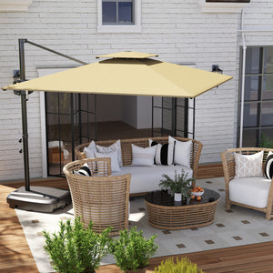 2.5m Garden Cantilever Parasol with Fillable Base, Up to 40kg, Double Top Garden Parasol, Square Overhanging Patio Umbrella with Crank Handle and Tilt for Outdoor Sun Shade, Khaki