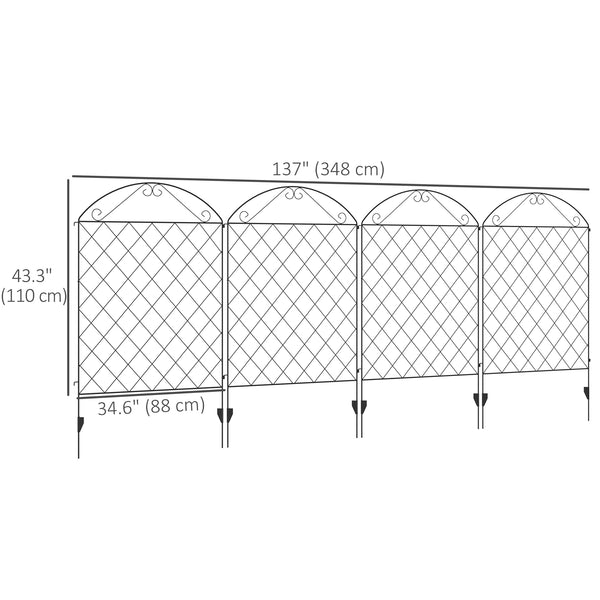 Garden Fence, 4 Pack Metal Fence Panels, 11.5' Animal Barrier & Decorative Border Flower Edging for Yard, Landscape, Patio, Outdoor Décor, 43" H, Curved Scrollworks