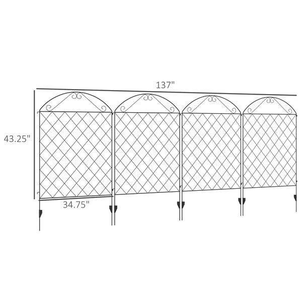 Outsunny Garden Fence, 4 Pack Steel Fence Panels, 11.5' L x 43" H, Rust-Resistant Animal Barrier Decorative Border Flower Edging for Yard, Landscape, Patio, Outdoor Decor, Curved Vines