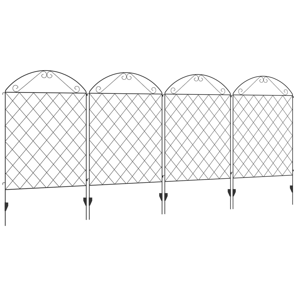 Outsunny Garden Fence, 4 Pack Steel Fence Panels, 11.5' L x 43" H, Rust-Resistant Animal Barrier Decorative Border Flower Edging for Yard, Landscape, Patio, Outdoor Decor, Curved Vines