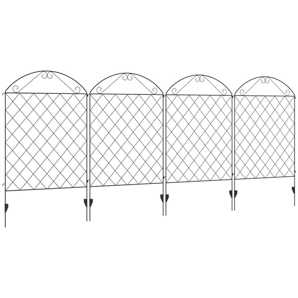 Outsunny Garden Fence, 4 Pack Steel Fence Panels, 11.5' L x 43" H, Rust-Resistant Animal Barrier Decorative Border Flower Edging for Yard, Landscape, Patio, Outdoor Decor, Curved Vines