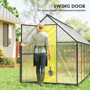 11x6 ft Polycarbonate Greenhouse with Swing Door and Two Adjustable Roof Vents, Aluminum Walk-in Greenhouse Outdoor Greenhouse for Patio Garden Backyard, Black