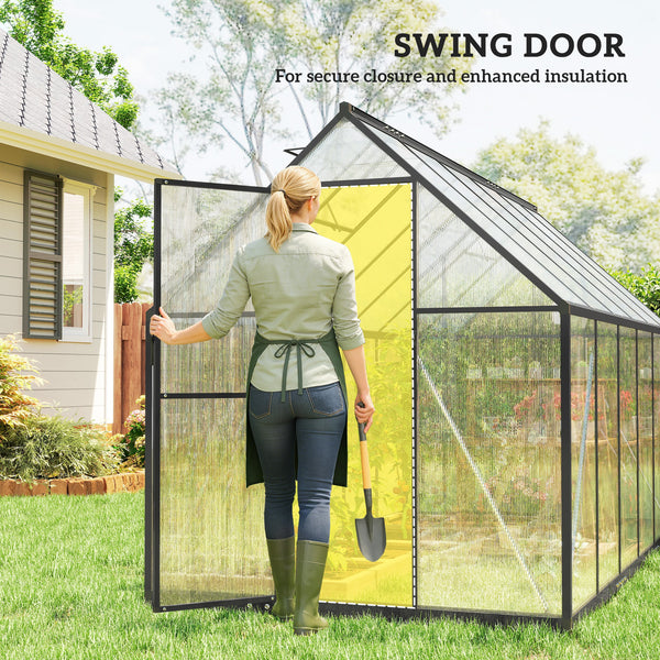 11x6 ft Polycarbonate Greenhouse with Swing Door and Two Adjustable Roof Vents, Aluminum Walk-in Greenhouse Outdoor Greenhouse for Patio Garden Backyard, Black