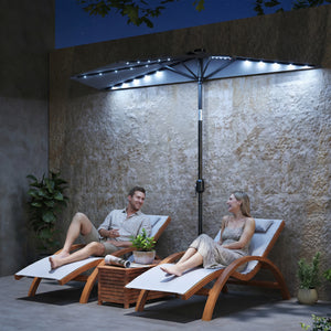 2.6 m Half Garden Parasol with Solar LED Lights, UPF50+ Semi Round Umbrella with 30° Tilt, Crank Handle, Metal Frame for Balcony, Dark Grey