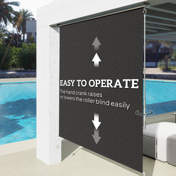 6'W x 6'H Roller Shades, Outdoor Blinds Cordless Roll Up Shade for Porch Balcony Gazebo, Black