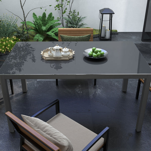 Outdoor Dining Table for 6, Tempered Glass Top and Aluminium Frame, Garden Table for Balcony, Porch, Terrace, 150cm x 88cm, Grey