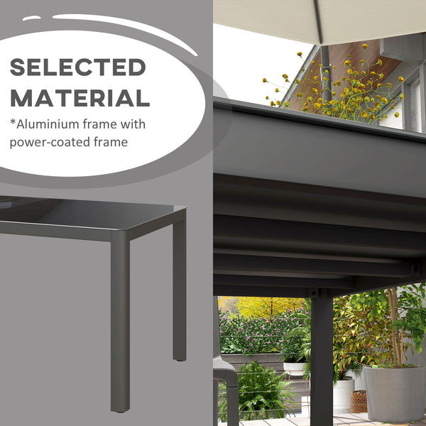 Outdoor Dining Table for 6, Tempered Glass Top and Aluminium Frame, Garden Table for Balcony, Porch, Terrace, 150cm x 88cm, Grey
