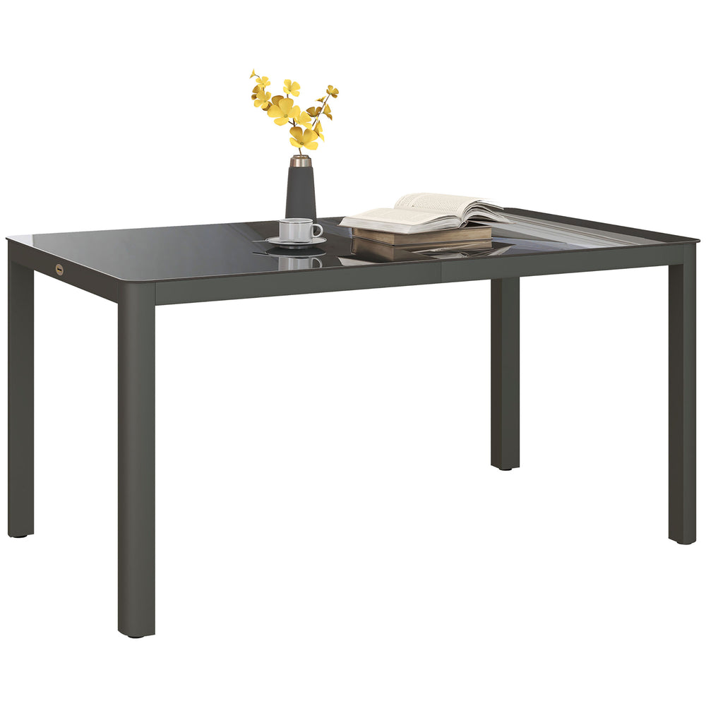 Outdoor Dining Table for 6, Tempered Glass Top and Aluminium Frame, Garden Table for Balcony, Porch, Terrace, 150cm x 88cm, Grey