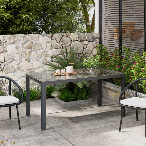 Outdoor Dining Table for 6, Tempered Glass Top and Aluminium Frame, Garden Table for Balcony, Porch, Terrace, 150cm x 88cm, Grey