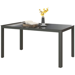 Outdoor Dining Table for 6, Tempered Glass Top and Aluminium Frame, Garden Table for Balcony, Porch, Terrace, 150cm x 88cm, Grey
