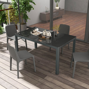 Outdoor Dining Table for 6, Tempered Glass Top and Aluminium Frame, Garden Table for Balcony, Porch, Terrace, 150cm x 88cm, Grey