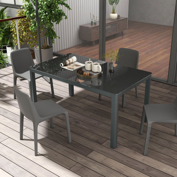 Outdoor Dining Table for 6, Tempered Glass Top and Aluminium Frame, Garden Table for Balcony, Porch, Terrace, 150cm x 88cm, Grey