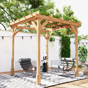 Outsunny 6.6' x 6.6' Outdoor Pergola, Wood Gazebo Grape Trellis with Stable Structure and Concrete Anchors for Climbing Plant Support, Garden, Patio, Backyard, Deck, Dark Brown