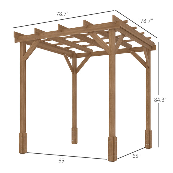 Outsunny 6.6' x 6.6' Outdoor Pergola, Wood Gazebo Grape Trellis with Stable Structure and Concrete Anchors for Climbing Plant Support, Garden, Patio, Backyard, Deck, Dark Brown