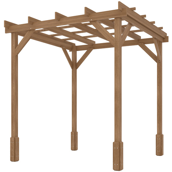 Outsunny 6.6' x 6.6' Outdoor Pergola, Wood Gazebo Grape Trellis with Stable Structure and Concrete Anchors for Climbing Plant Support, Garden, Patio, Backyard, Deck, Dark Brown