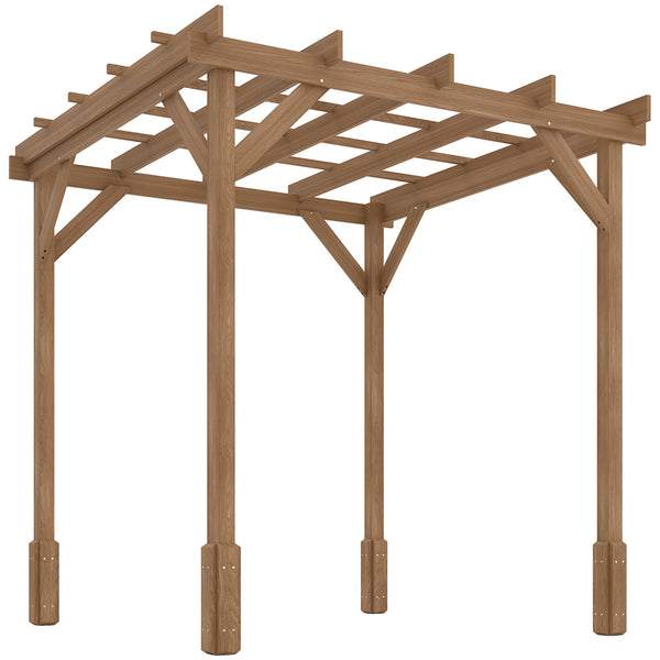 Outsunny 6.6' x 6.6' Outdoor Pergola, Wood Gazebo Grape Trellis with Stable Structure and Concrete Anchors for Climbing Plant Support, Garden, Patio, Backyard, Deck, Dark Brown