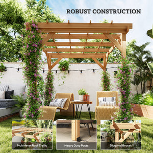 Outsunny 6.6' x 6.6' Outdoor Pergola, Wood Gazebo Grape Trellis with Stable Structure and Concrete Anchors for Climbing Plant Support, Garden, Patio, Backyard, Deck, Dark Brown