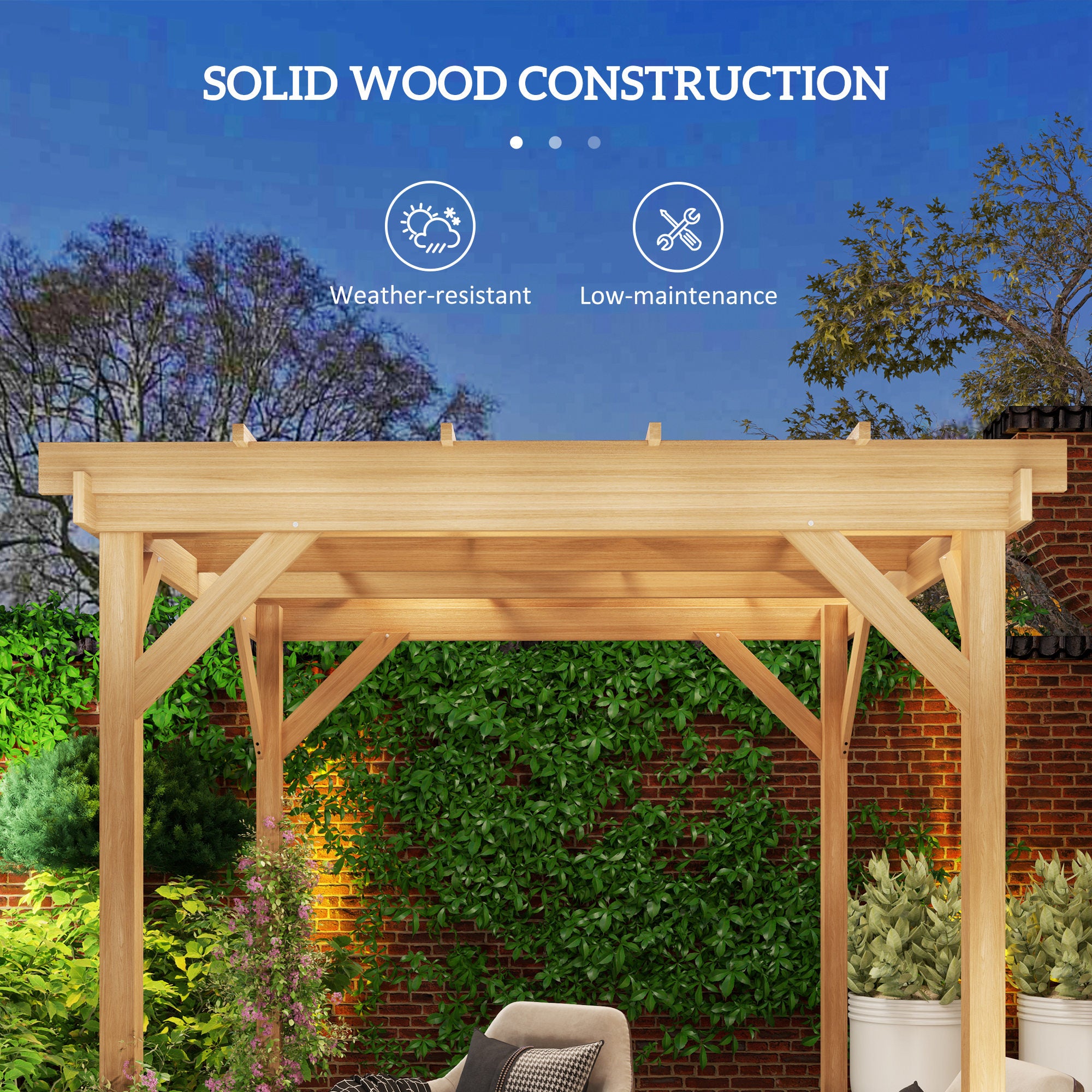 6 foot wood trellis Outsunny 6.6' x 6.6' Wood Pergola, Outdoor Gazebo Grape Trellis with Stable Structure for Climbing Plant Support, Dark Brown