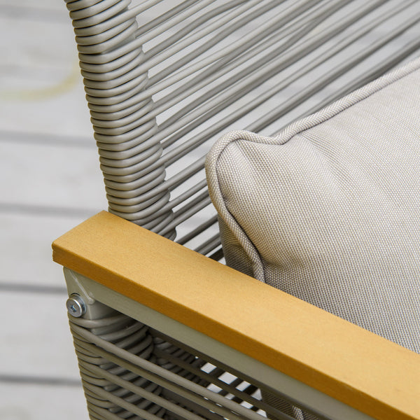 4 Pieces Rattan Garden Furniture Set, Metal Frame Outdoor Furniture Sofa Set with Cushions, Pillows & Tempered Glass Top Table, Wicker Garden Sofa for Conservatory, Patio, Grey