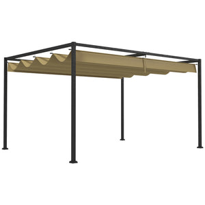 4 x 3(m) Metal Outdoor Pergola with Retractable Roof, Outdoor Gazebo Canopy Shelter with Drainage Holes for Garden, Patio, Lawn, Khaki