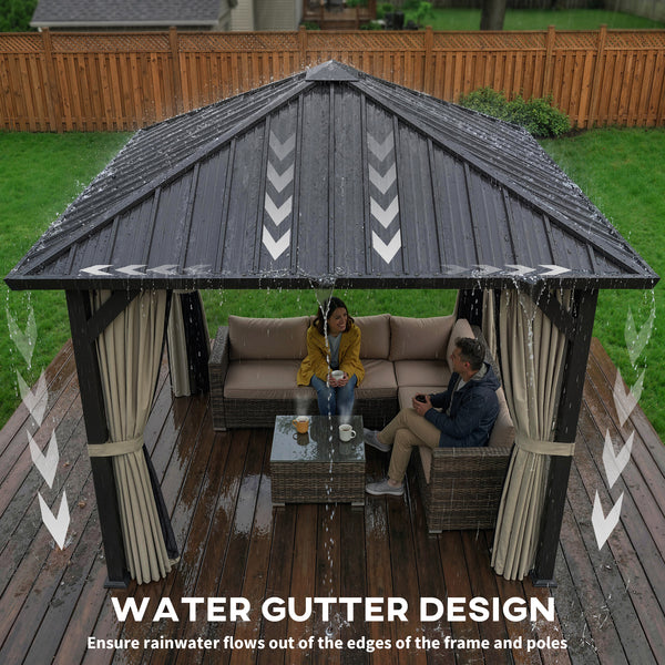 2.5 x 2.5 m Hardtop Gazebo with Galvanised Steel Roof, Waterproof Permanent Pavilion Garden Gazebo with Netting and Curtains for Patio, Deck, Dark Grey